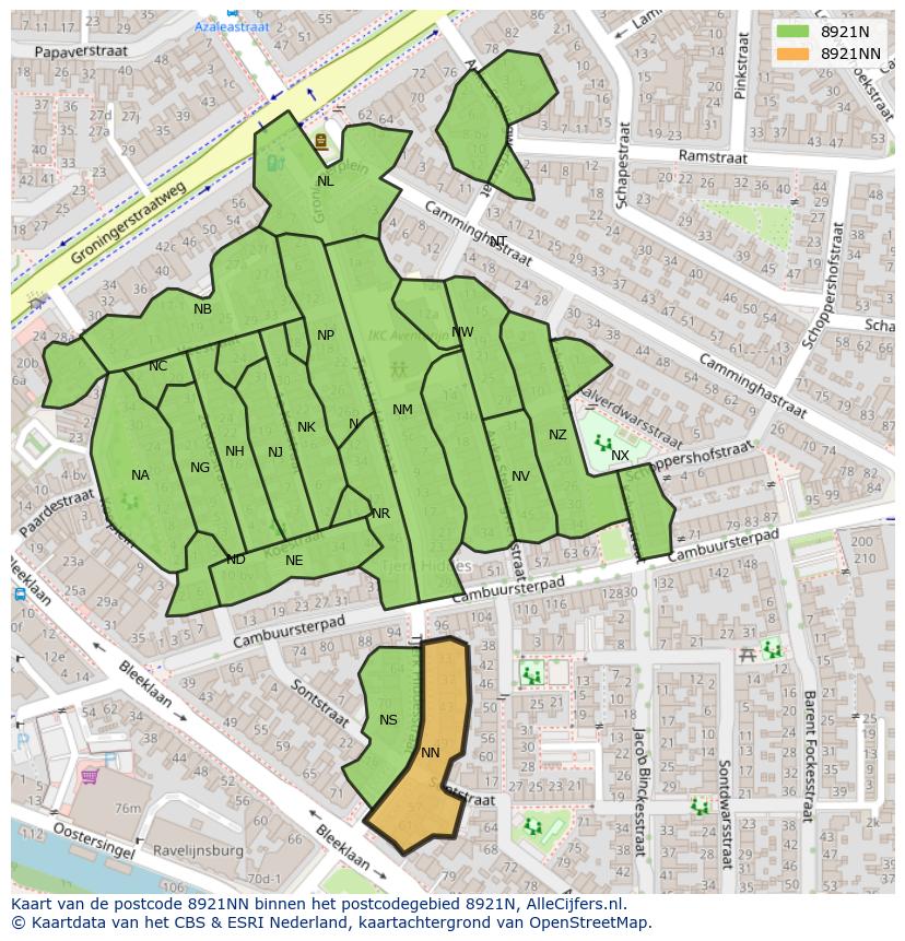 Afbeelding van het postcodegebied 8921 NN op de kaart.