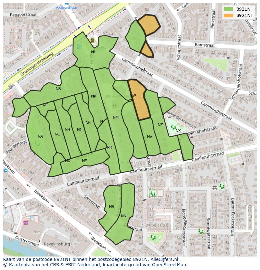 Afbeelding van het postcodegebied 8921 NT op de kaart.