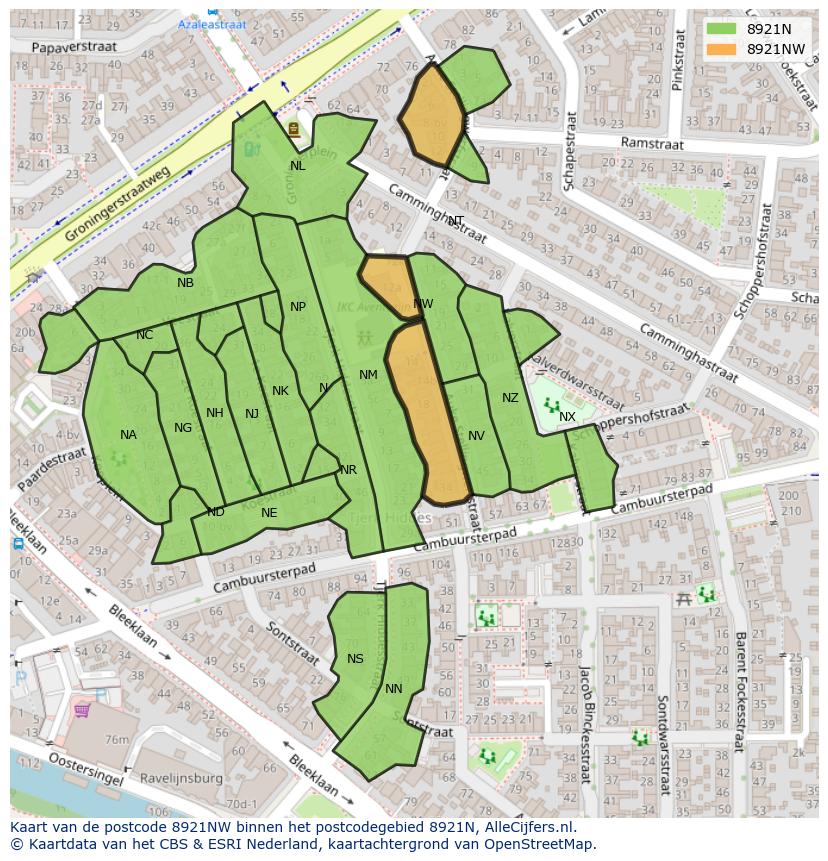 Afbeelding van het postcodegebied 8921 NW op de kaart.