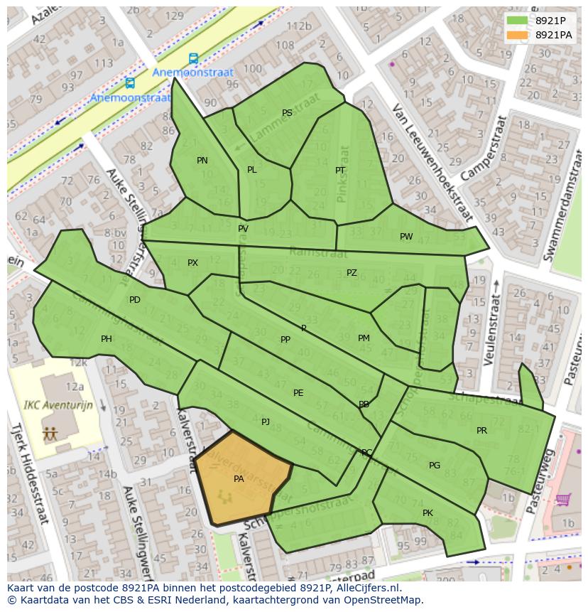 Afbeelding van het postcodegebied 8921 PA op de kaart.