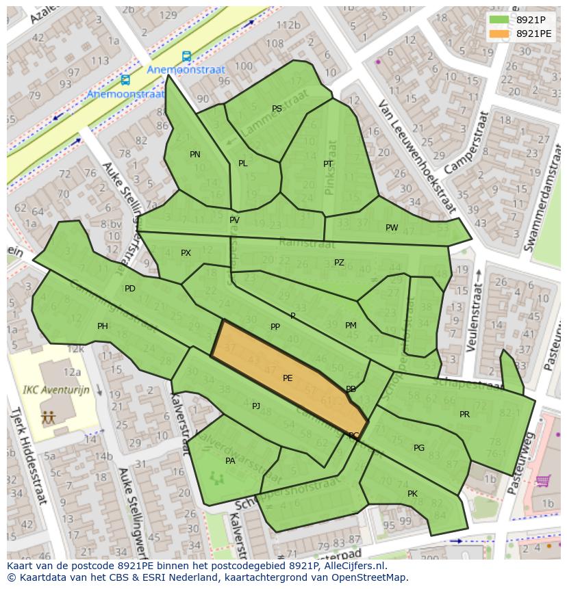 Afbeelding van het postcodegebied 8921 PE op de kaart.