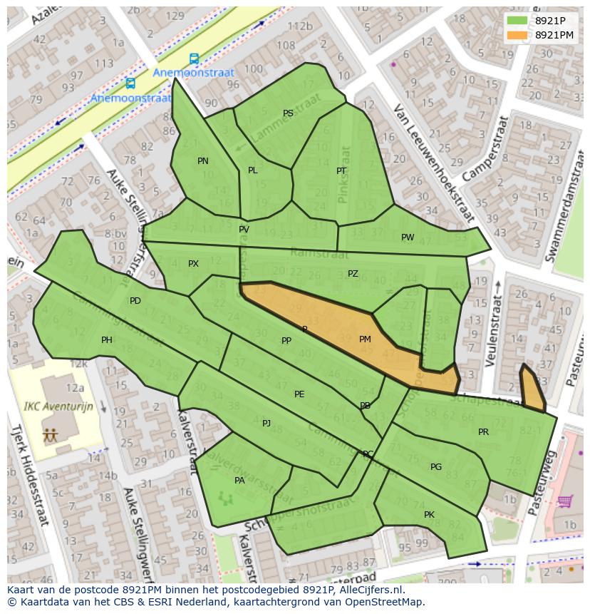 Afbeelding van het postcodegebied 8921 PM op de kaart.