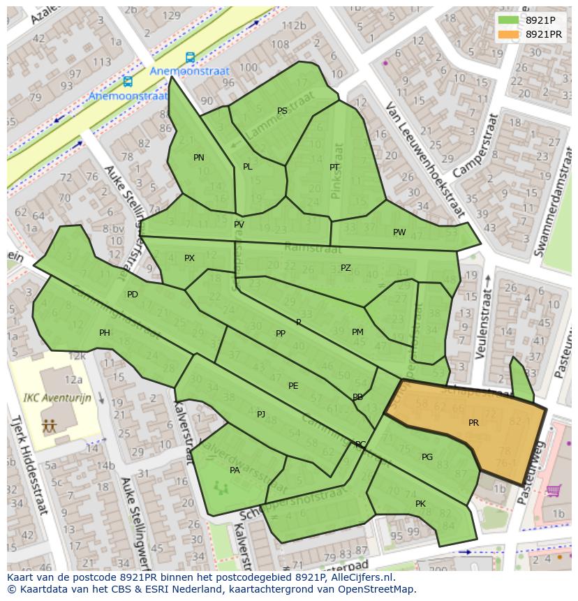 Afbeelding van het postcodegebied 8921 PR op de kaart.