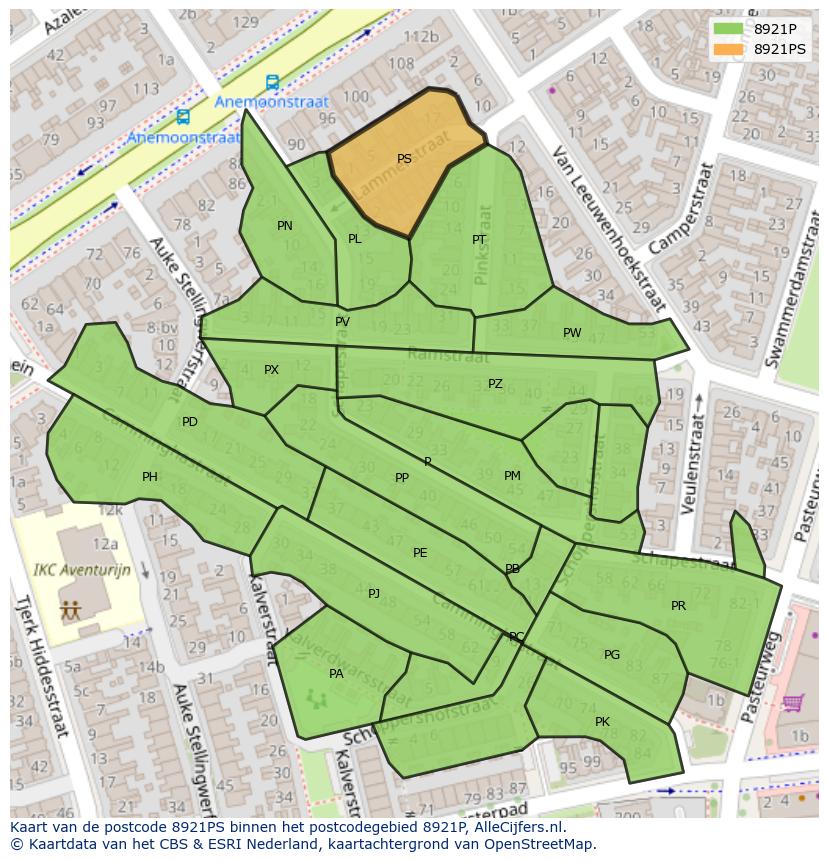 Afbeelding van het postcodegebied 8921 PS op de kaart.