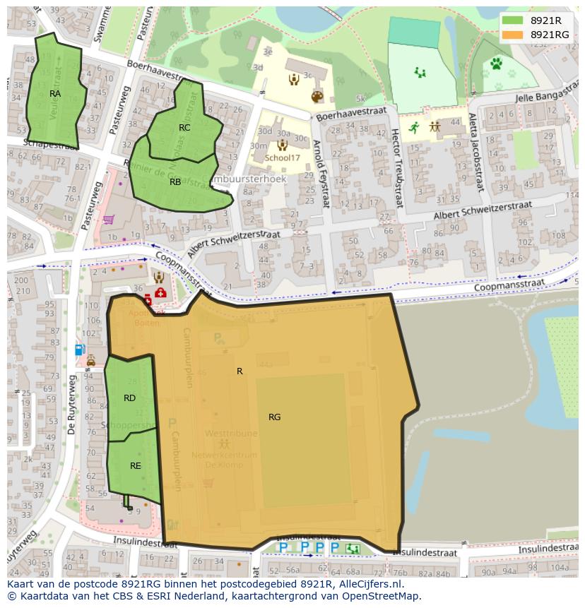Afbeelding van het postcodegebied 8921 RG op de kaart.