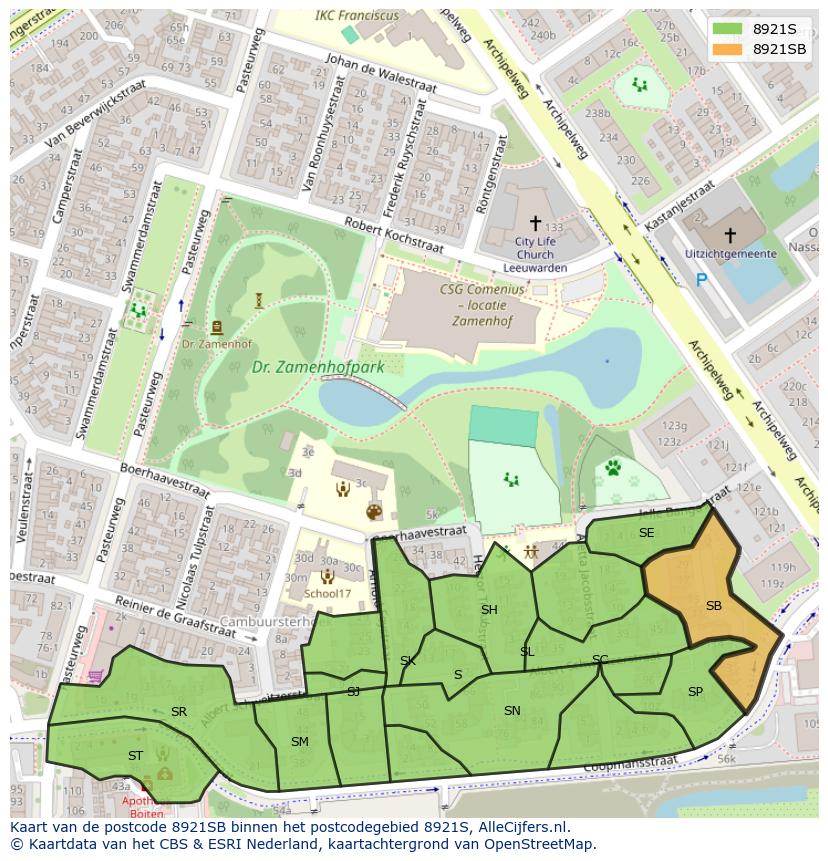 Afbeelding van het postcodegebied 8921 SB op de kaart.