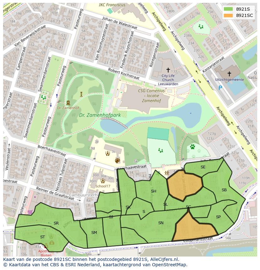 Afbeelding van het postcodegebied 8921 SC op de kaart.