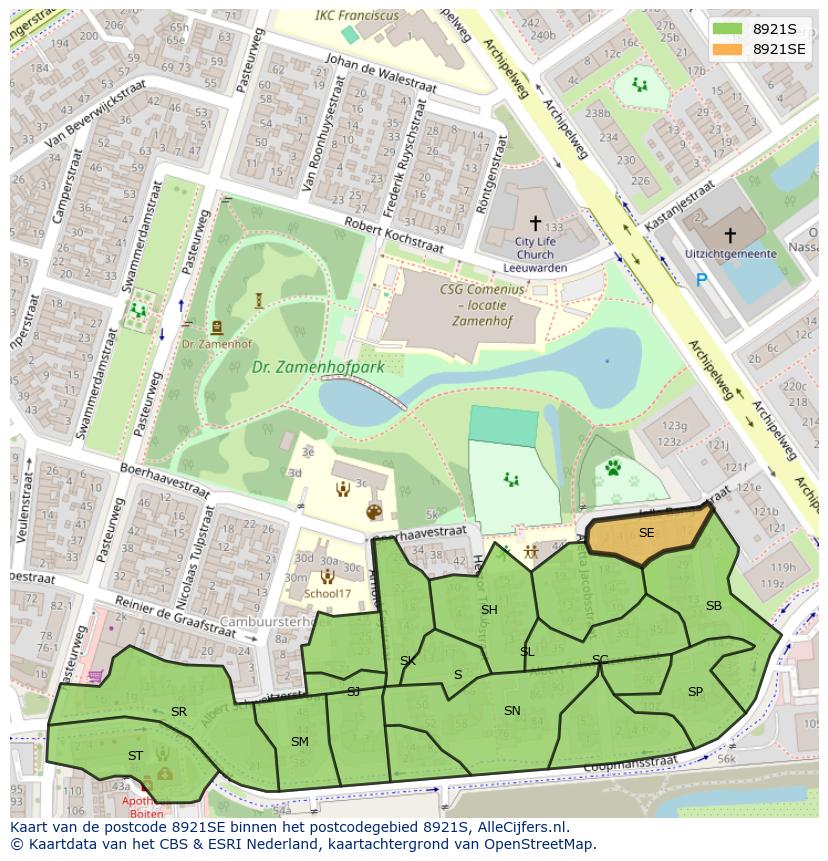 Afbeelding van het postcodegebied 8921 SE op de kaart.
