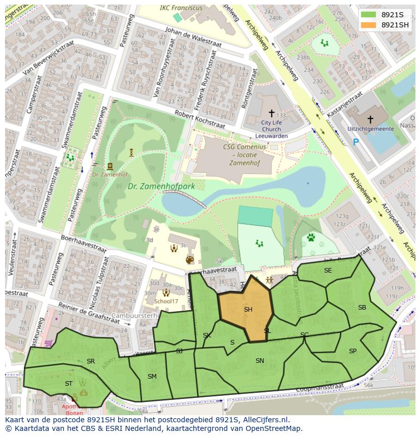 Afbeelding van het postcodegebied 8921 SH op de kaart.