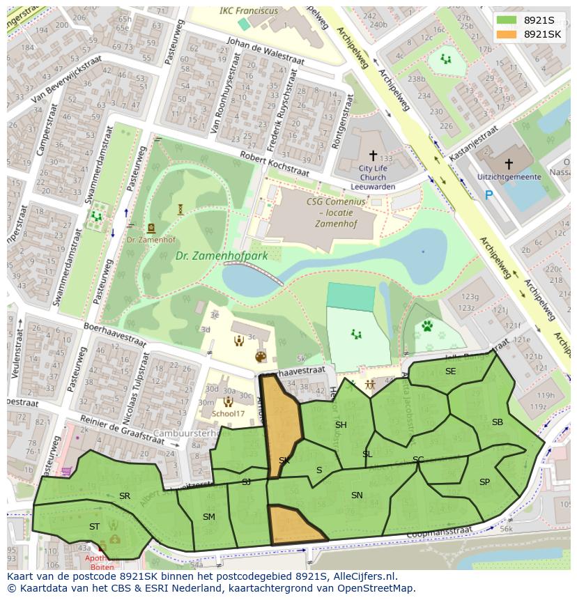Afbeelding van het postcodegebied 8921 SK op de kaart.