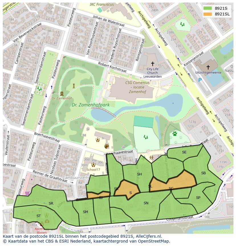 Afbeelding van het postcodegebied 8921 SL op de kaart.