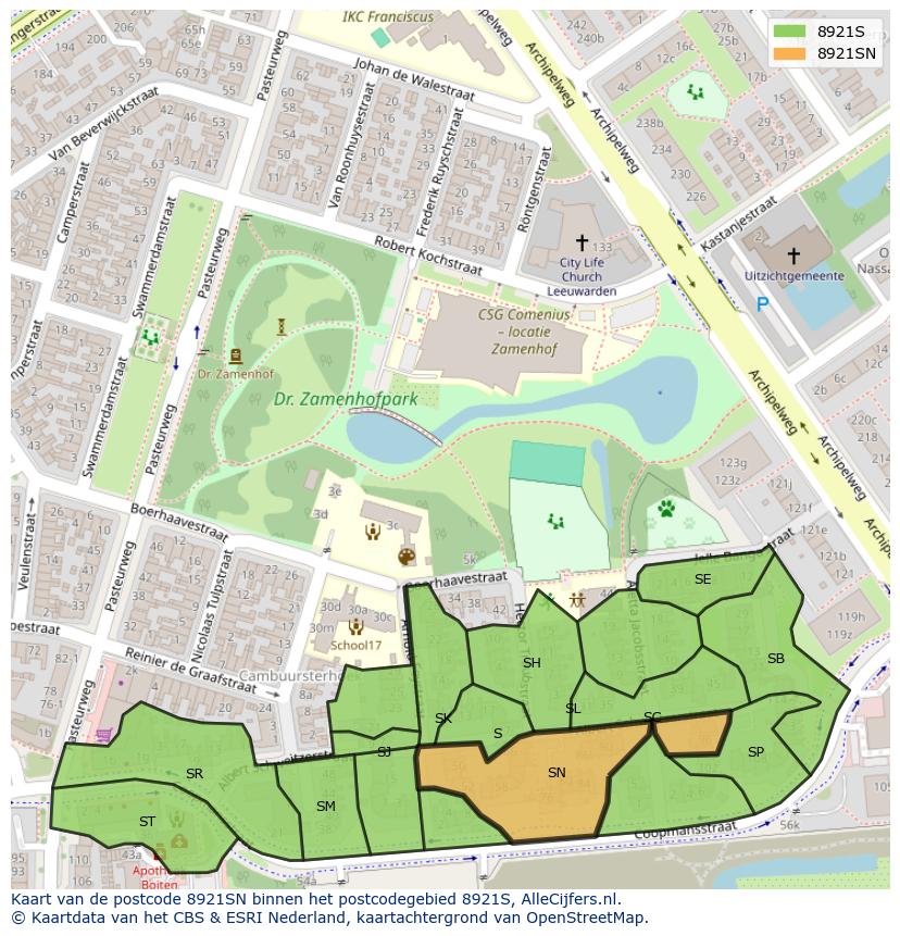 Afbeelding van het postcodegebied 8921 SN op de kaart.