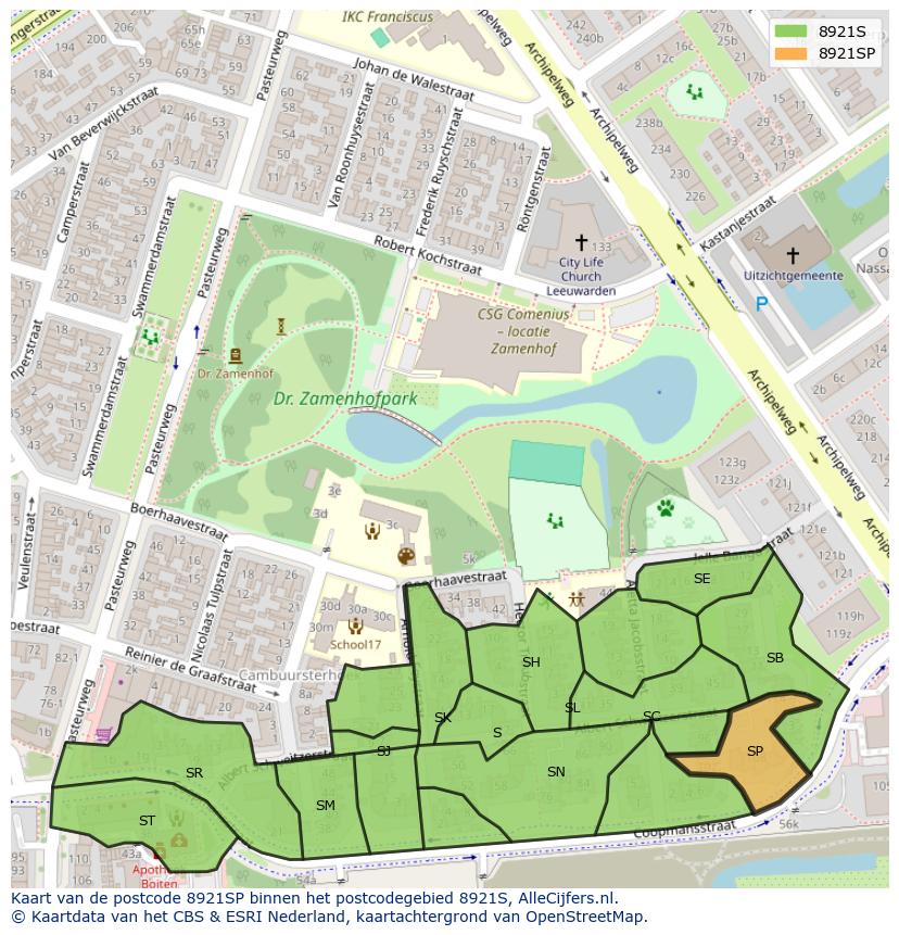 Afbeelding van het postcodegebied 8921 SP op de kaart.