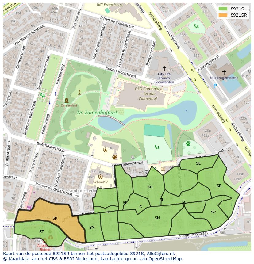 Afbeelding van het postcodegebied 8921 SR op de kaart.