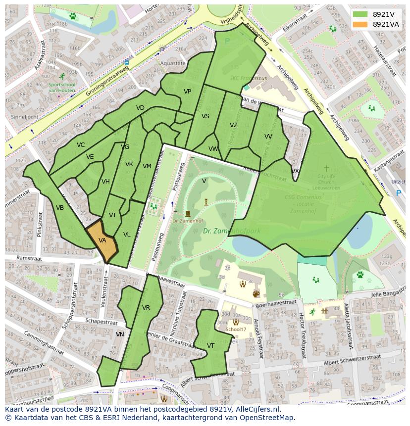 Afbeelding van het postcodegebied 8921 VA op de kaart.