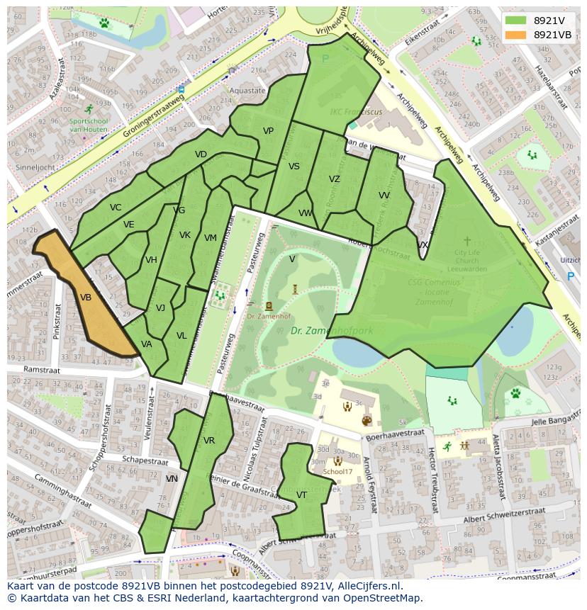 Afbeelding van het postcodegebied 8921 VB op de kaart.