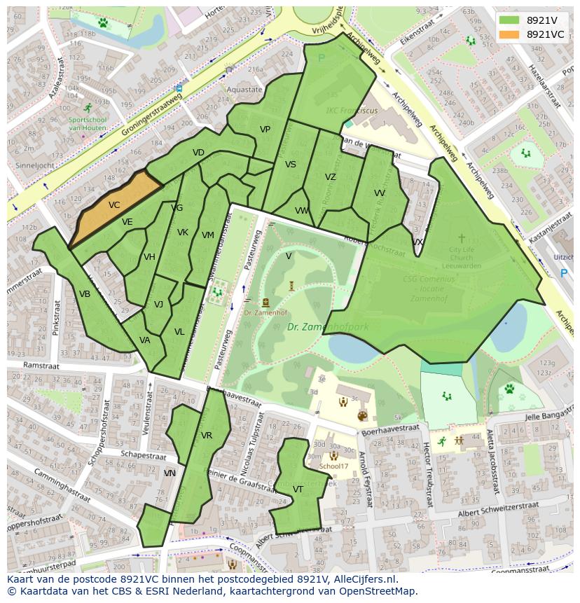 Afbeelding van het postcodegebied 8921 VC op de kaart.
