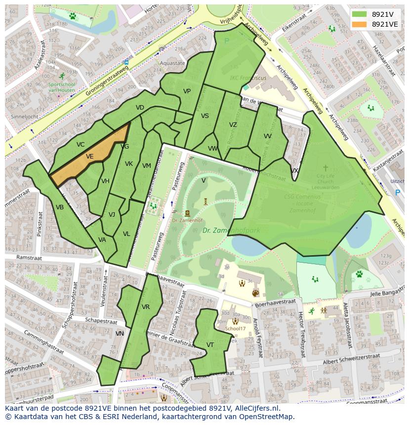 Afbeelding van het postcodegebied 8921 VE op de kaart.