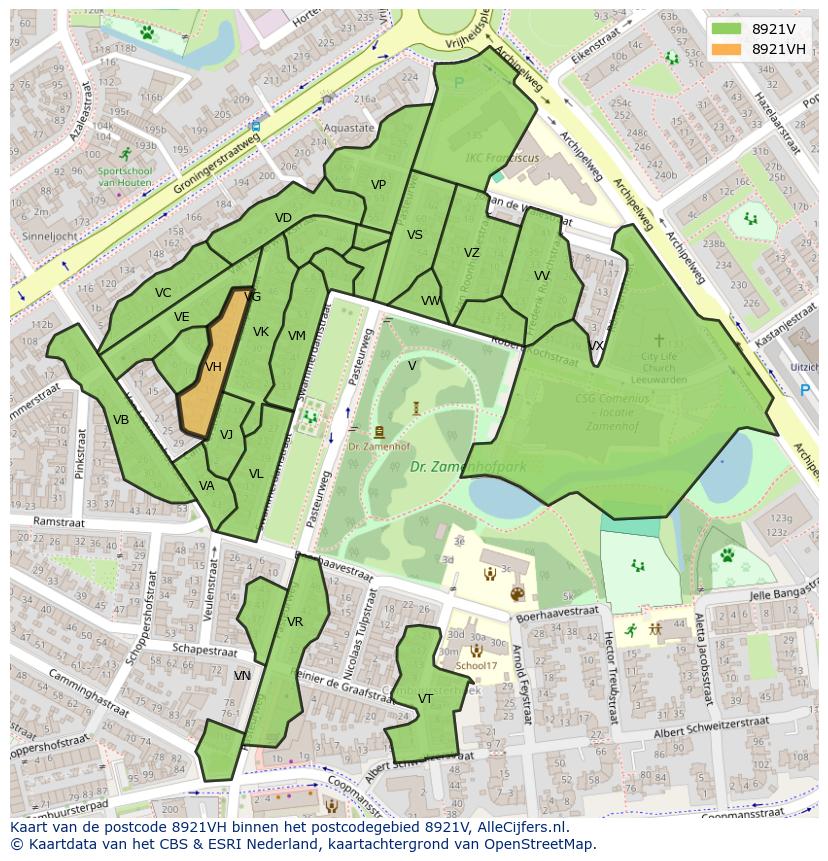 Afbeelding van het postcodegebied 8921 VH op de kaart.