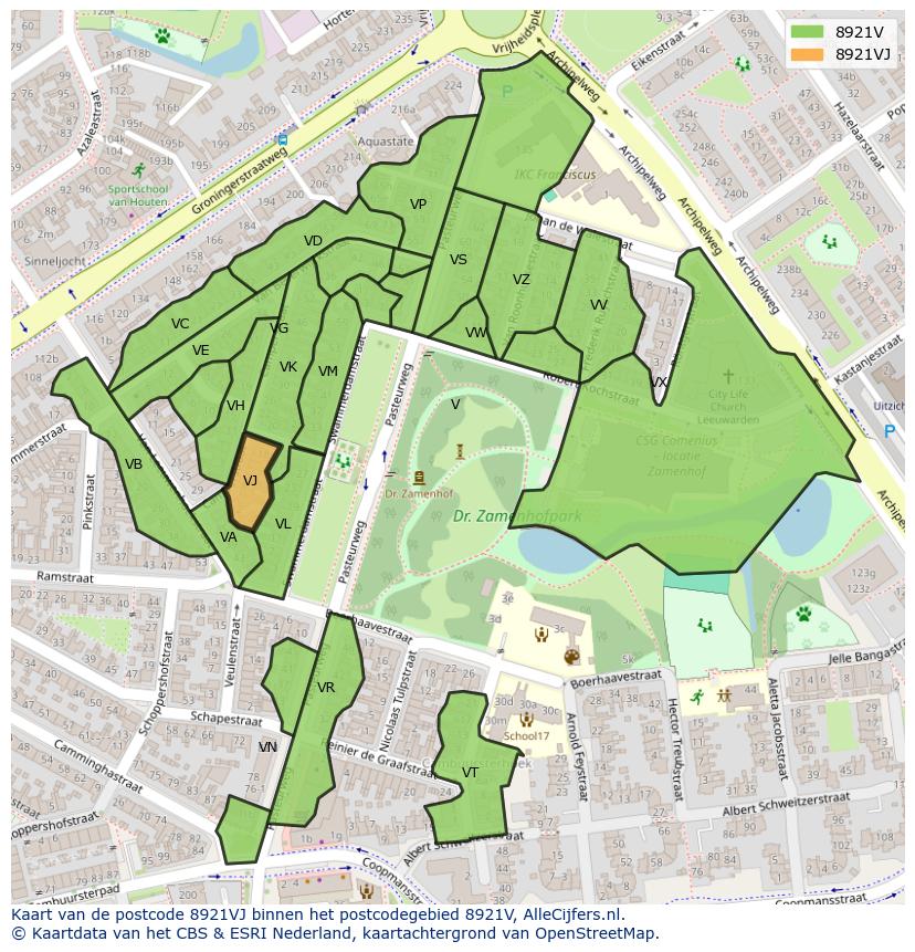 Afbeelding van het postcodegebied 8921 VJ op de kaart.