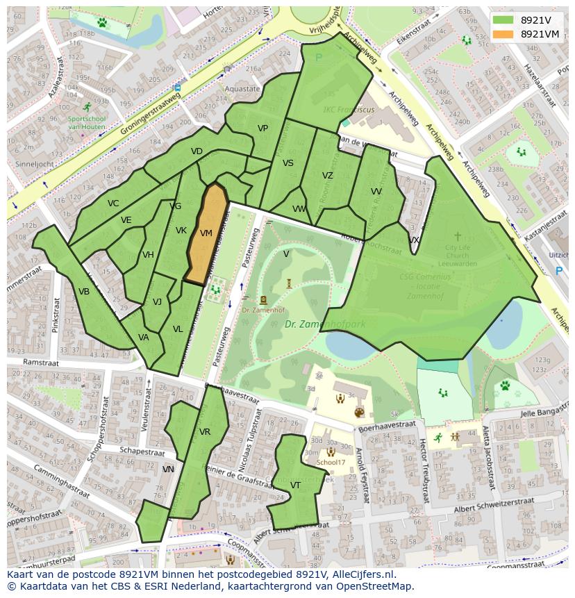 Afbeelding van het postcodegebied 8921 VM op de kaart.