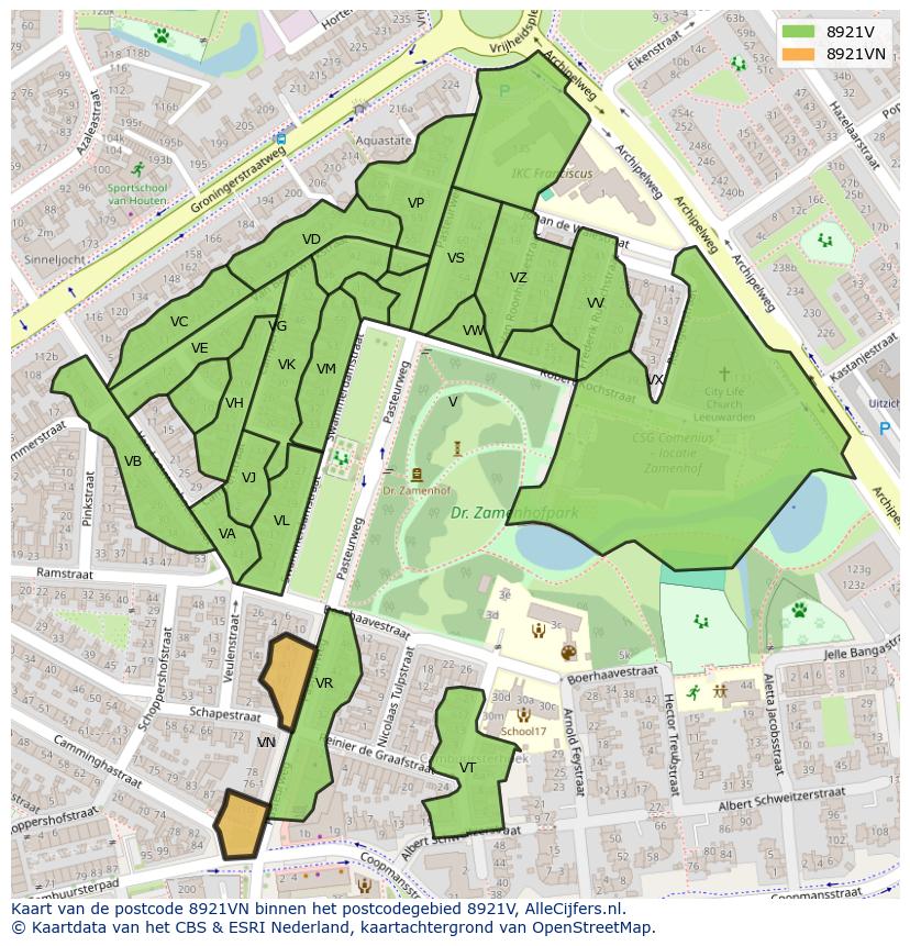 Afbeelding van het postcodegebied 8921 VN op de kaart.