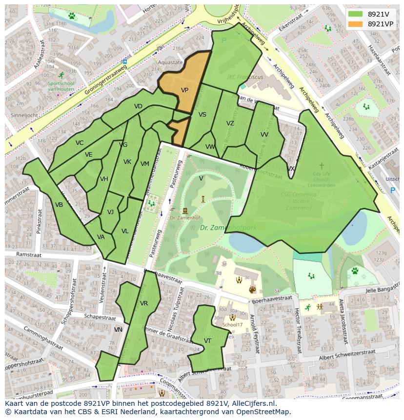 Afbeelding van het postcodegebied 8921 VP op de kaart.