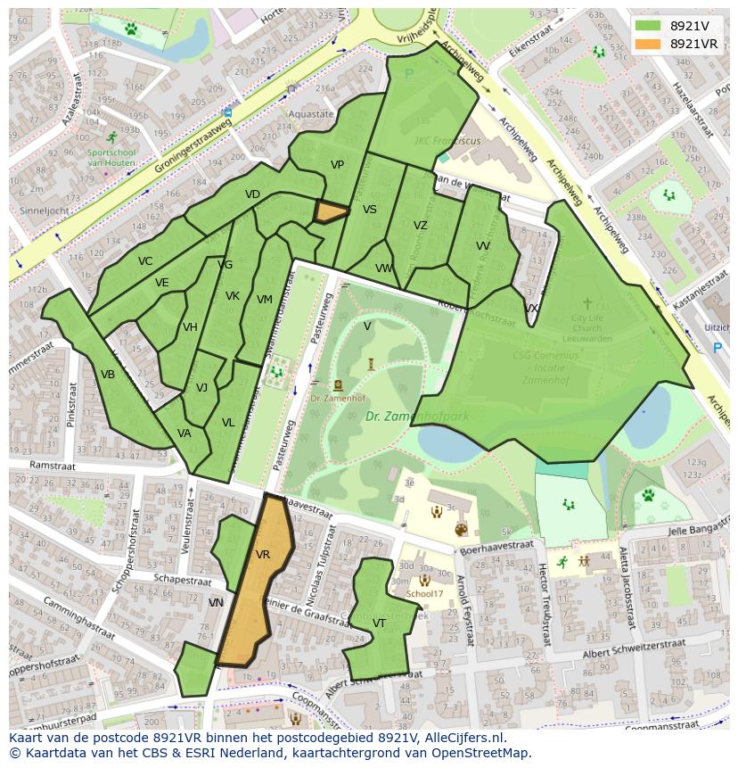 Afbeelding van het postcodegebied 8921 VR op de kaart.