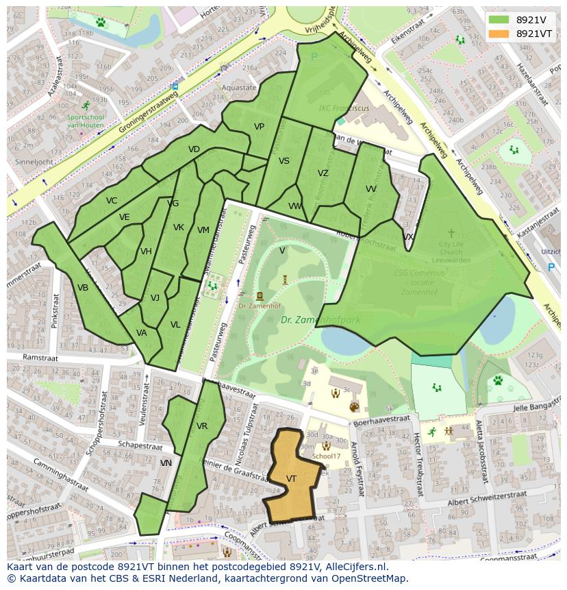 Afbeelding van het postcodegebied 8921 VT op de kaart.