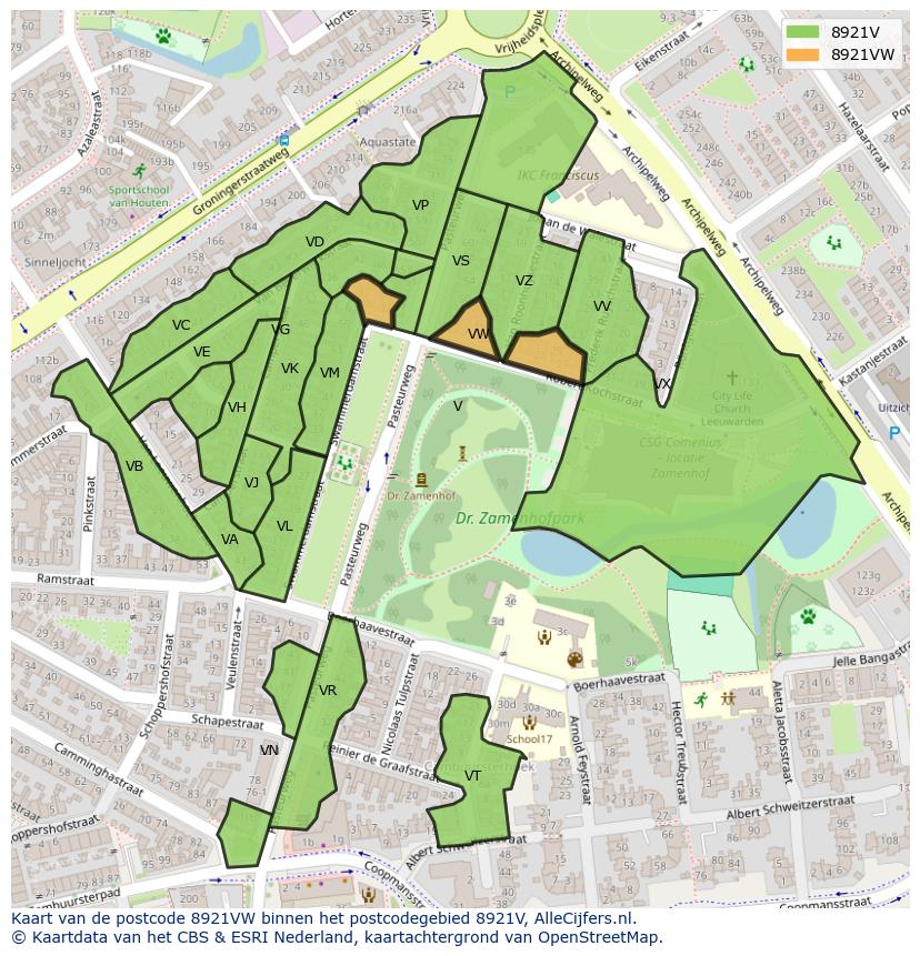 Afbeelding van het postcodegebied 8921 VW op de kaart.