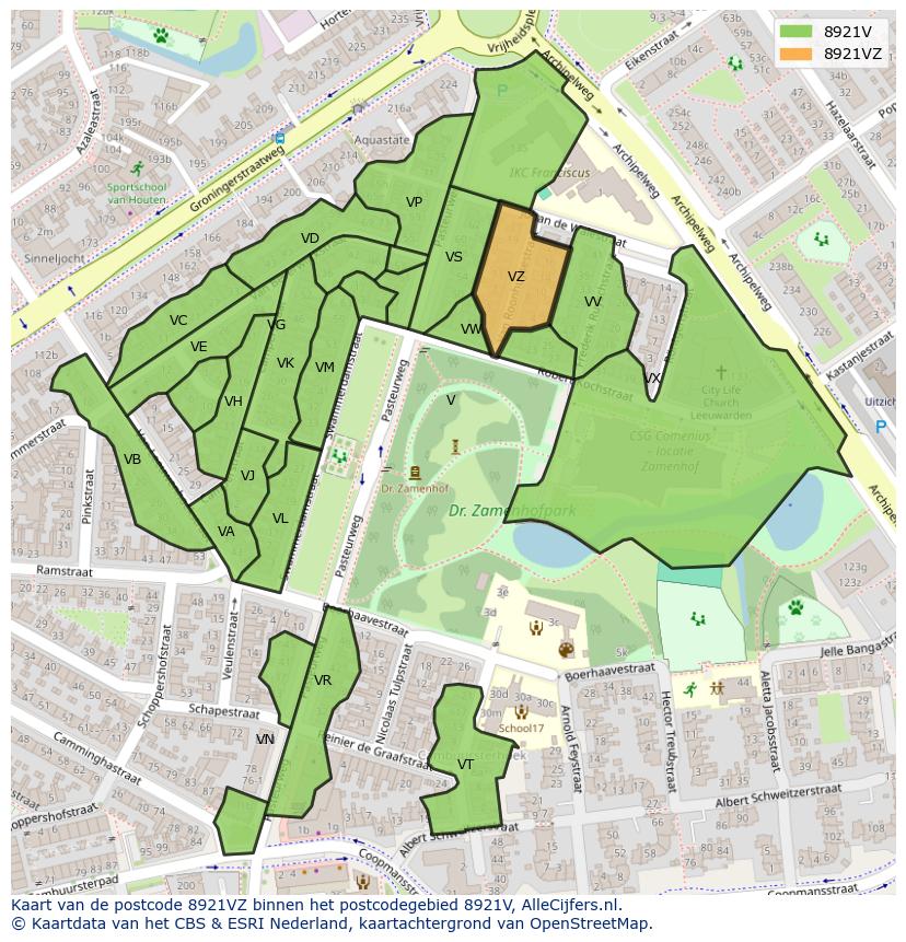 Afbeelding van het postcodegebied 8921 VZ op de kaart.