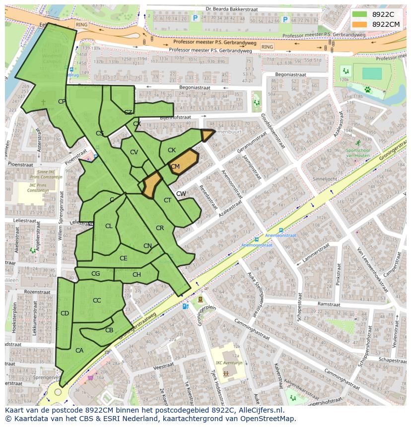 Afbeelding van het postcodegebied 8922 CM op de kaart.
