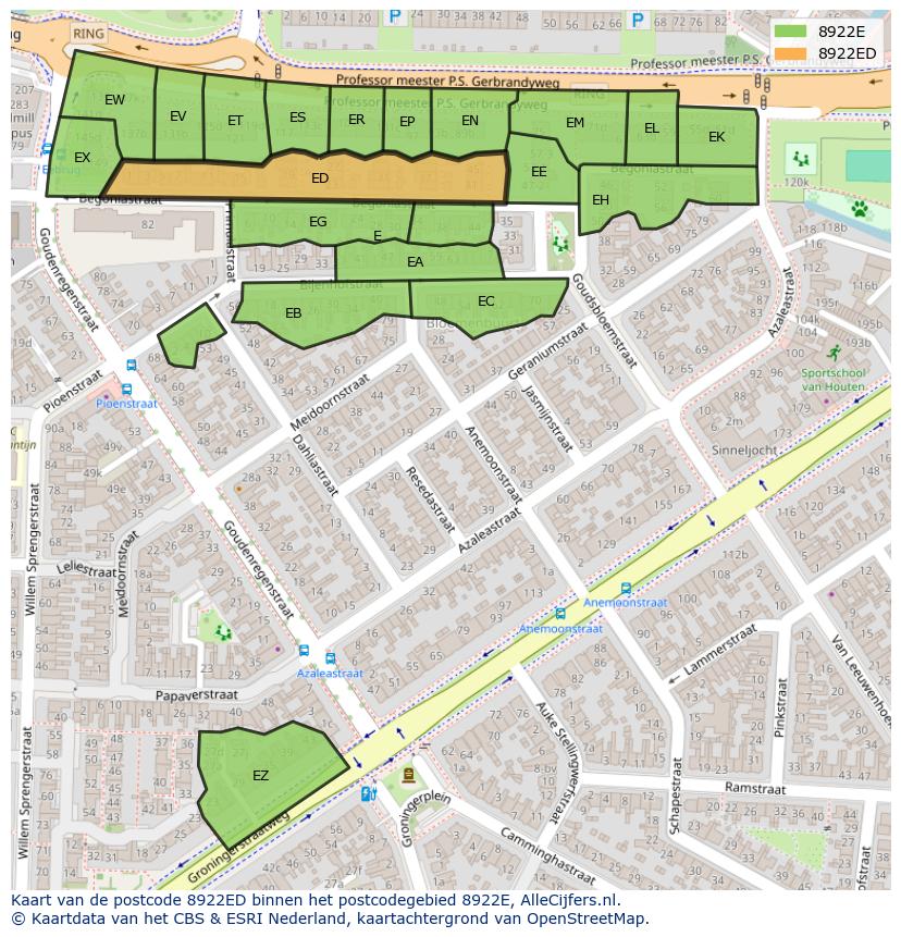 Afbeelding van het postcodegebied 8922 ED op de kaart.