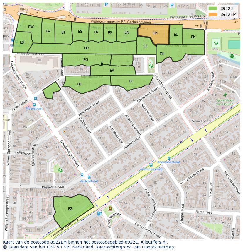Afbeelding van het postcodegebied 8922 EM op de kaart.