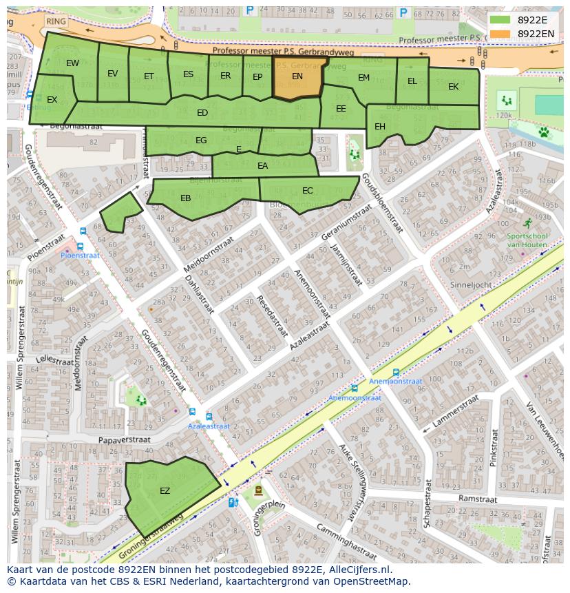 Afbeelding van het postcodegebied 8922 EN op de kaart.