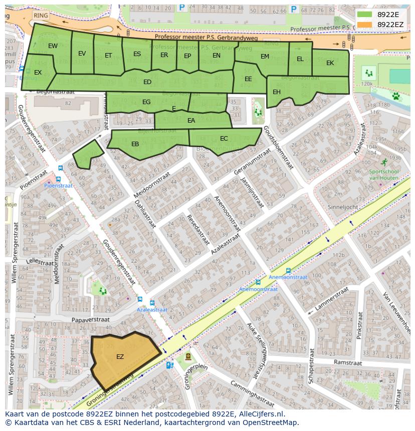 Afbeelding van het postcodegebied 8922 EZ op de kaart.