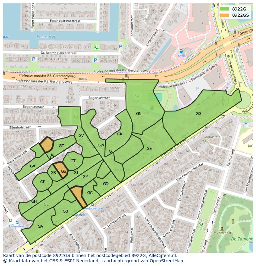 Afbeelding van het postcodegebied 8922 GS op de kaart.
