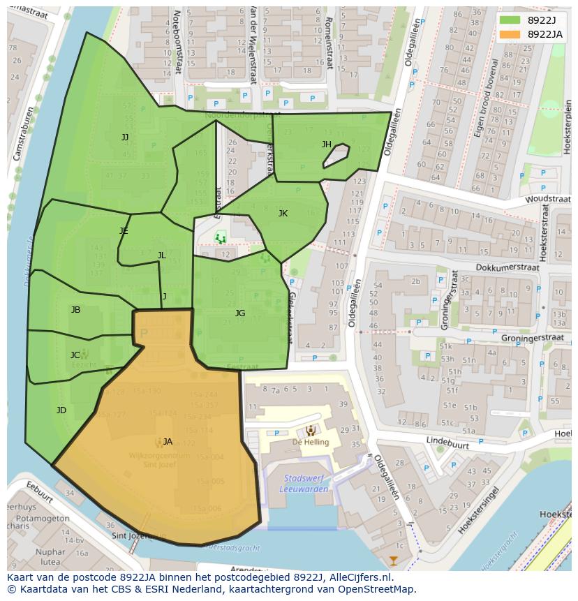 Afbeelding van het postcodegebied 8922 JA op de kaart.