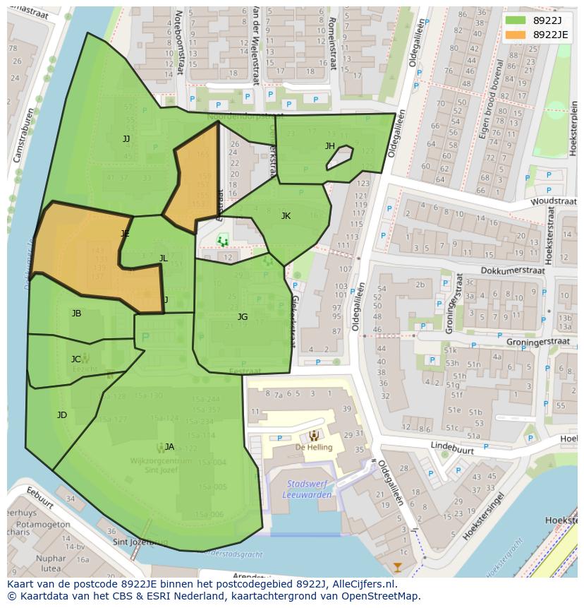 Afbeelding van het postcodegebied 8922 JE op de kaart.