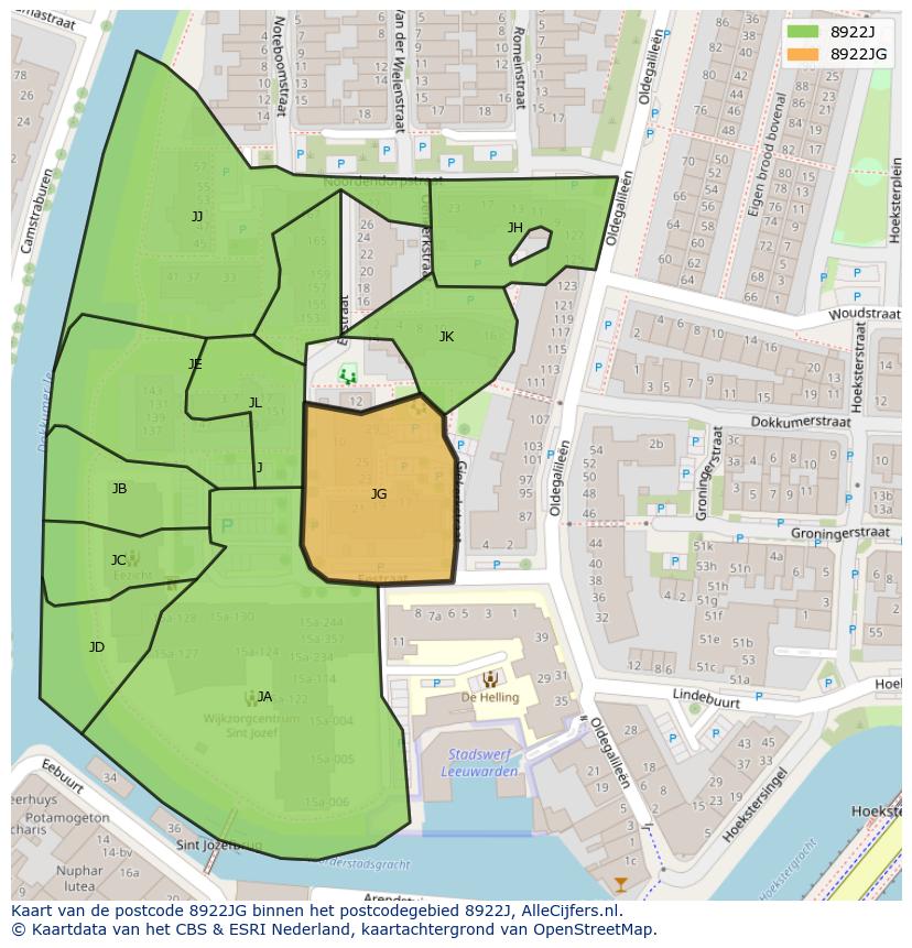Afbeelding van het postcodegebied 8922 JG op de kaart.
