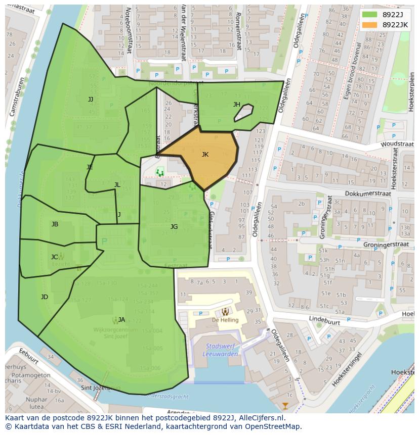 Afbeelding van het postcodegebied 8922 JK op de kaart.