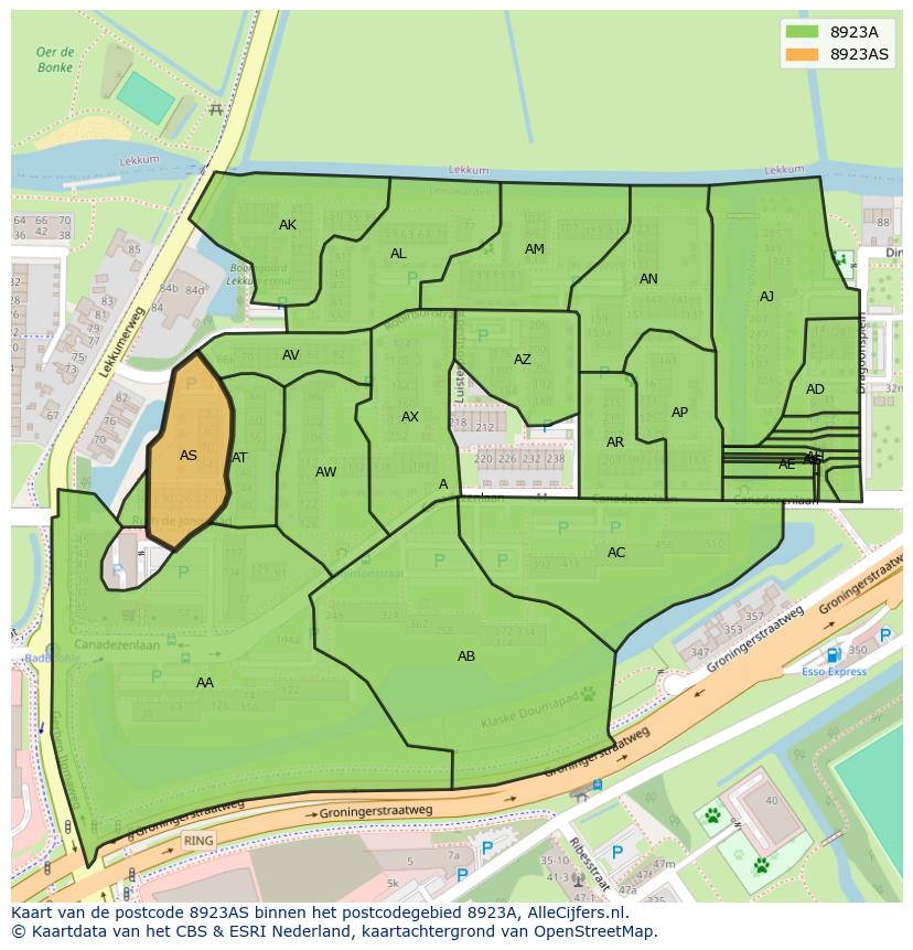 Afbeelding van het postcodegebied 8923 AS op de kaart.