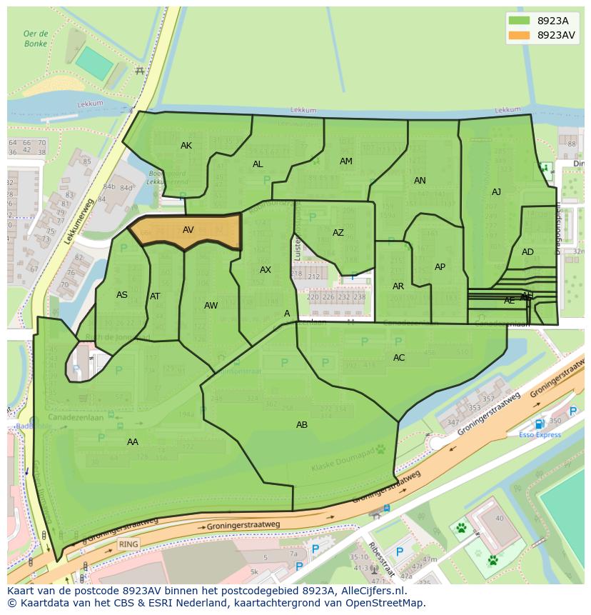 Afbeelding van het postcodegebied 8923 AV op de kaart.