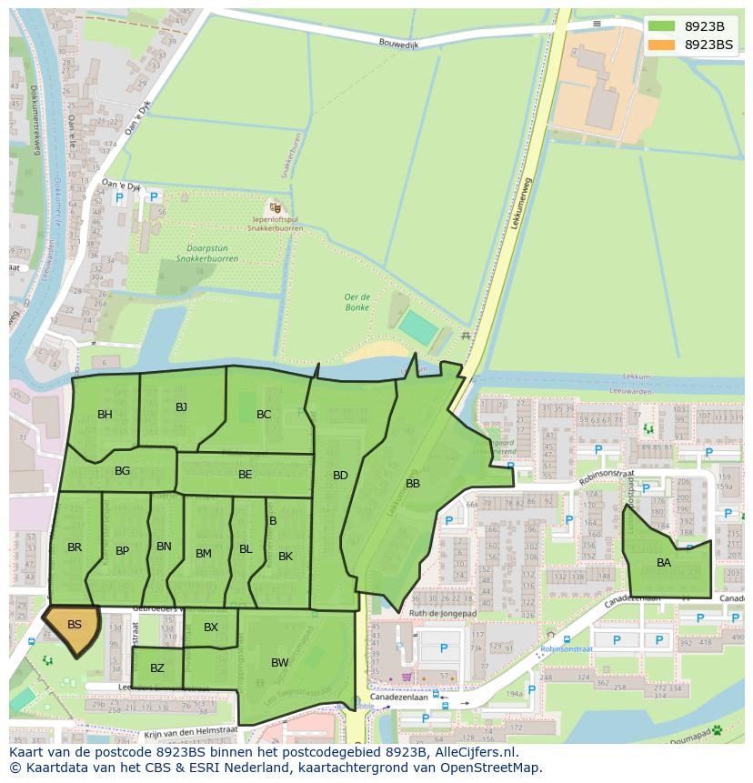 Afbeelding van het postcodegebied 8923 BS op de kaart.