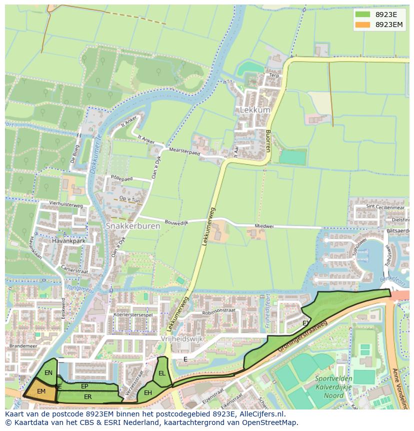 Afbeelding van het postcodegebied 8923 EM op de kaart.