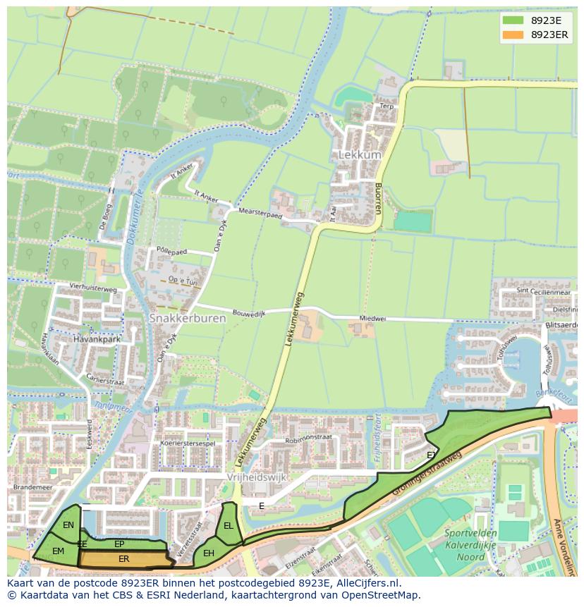Afbeelding van het postcodegebied 8923 ER op de kaart.