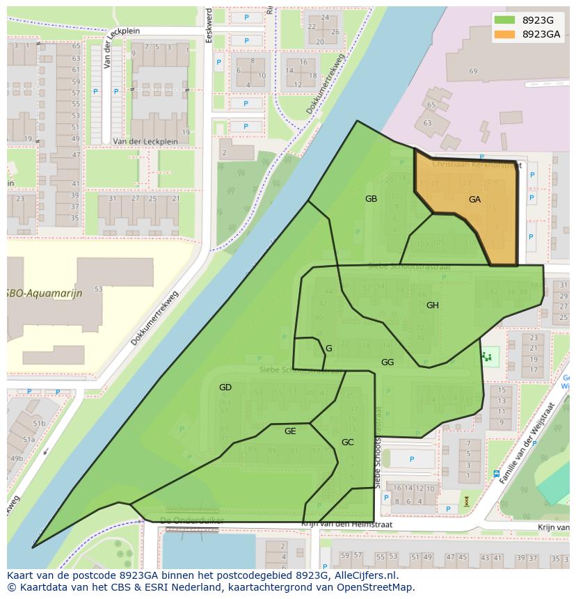 Afbeelding van het postcodegebied 8923 GA op de kaart.