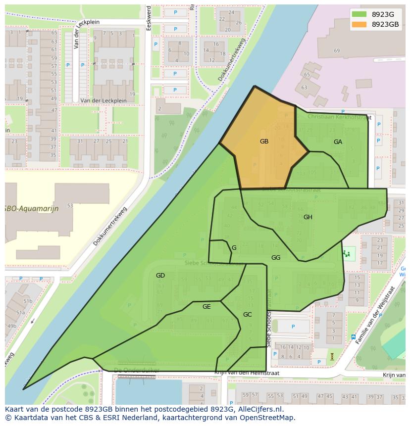 Afbeelding van het postcodegebied 8923 GB op de kaart.