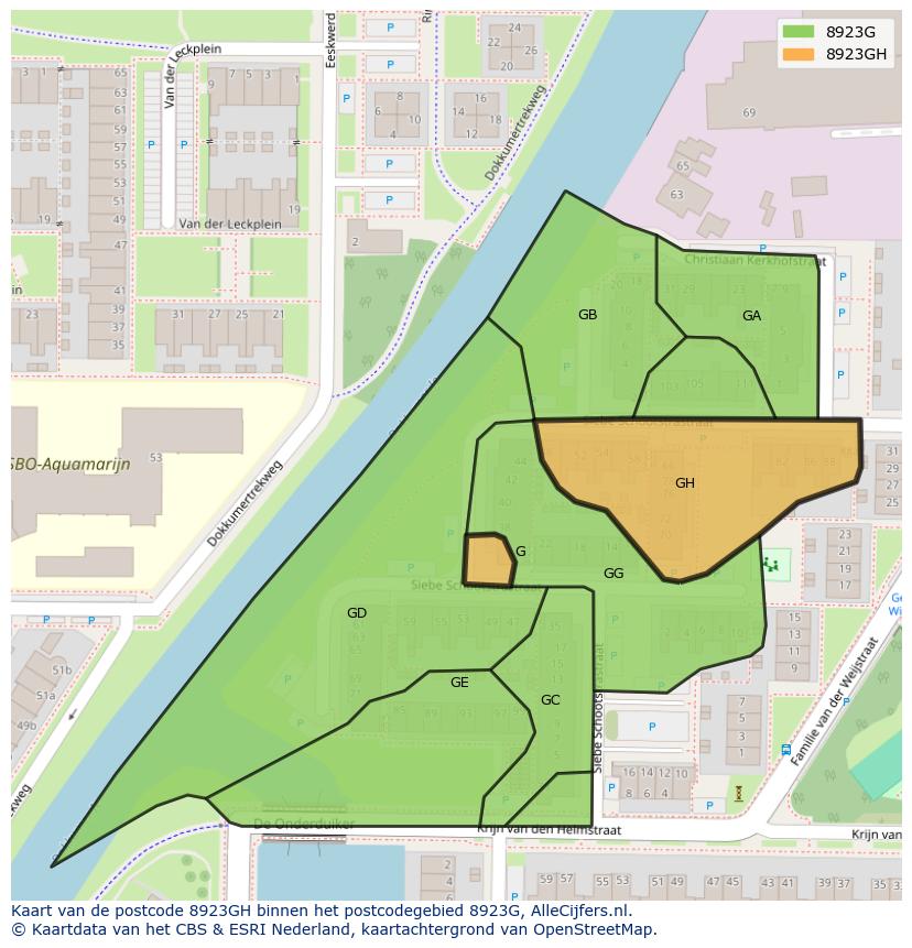 Afbeelding van het postcodegebied 8923 GH op de kaart.