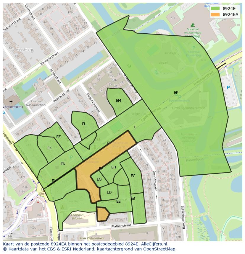 Afbeelding van het postcodegebied 8924 EA op de kaart.